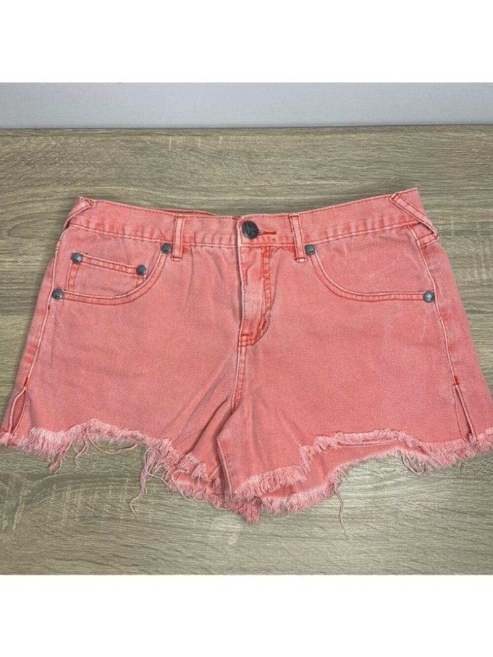 Free People Salmon Pink High Rise Cut-Off Jean Shorts Size 28